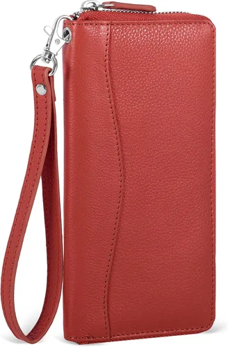 Miniatura 11 de Oak Leathers Cartera de cuero para mujer – Cartera Clutch RFID para mujer con 8 portadores de tarjetas de crédito, bolsillo para monedas, regalo
