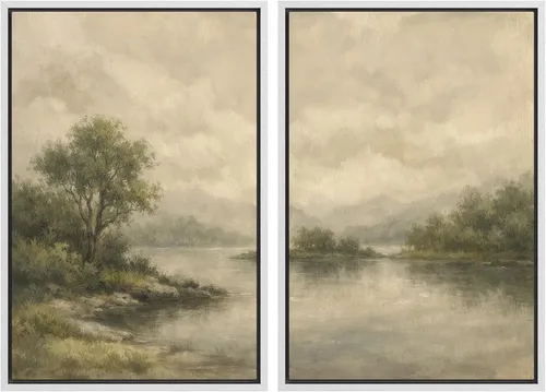 Miniatura 151 de SIGNWIN Lienzo enmarcado para pared, juego de arte sereno de paisaje de pantanos, ilustración rústica, arte moderno, minimalismo, decorativo