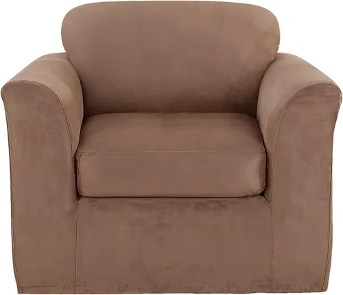 Miniatura 13 de SURE FIT funda para silla con alas y cojín en T de gamuza suave, de una pieza, ajuste relajado, poliéster, lavable a máquina, color chocolate