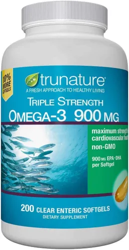 Omega-3 de triple fuerza sin OMG 900 mg., concentrado total de aceite de pescado 1425 mg - 200 cápsulas blandas entéricas transparentes