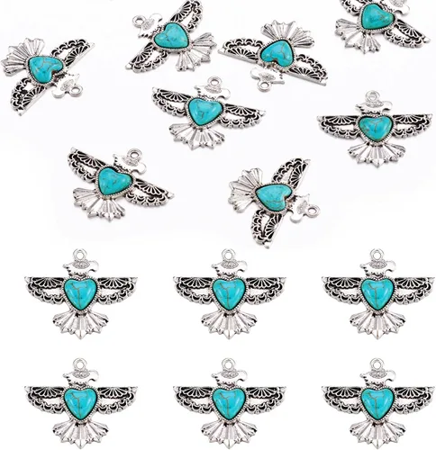 Miniatura 14 de 16 dijes occidentales de 8 estilos para hacer joyas, dijes vintage de turquesa de plata antigua, estilo tibetano, para mujeres y hombres, aretes