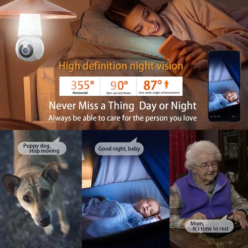 Miniatura 2 de Cámara de seguridad WiFi para interiores y exteriores con enchufe, detección humana AI, vista en vivo, visión nocturna a color, audio de 2 vías