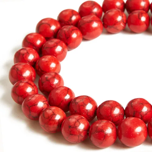 Miniatura 2 de 35 cuentas de piedra natural de 10 mm de turquesa roja, cuentas redondas sueltas para hacer joyas Rojo turquesa