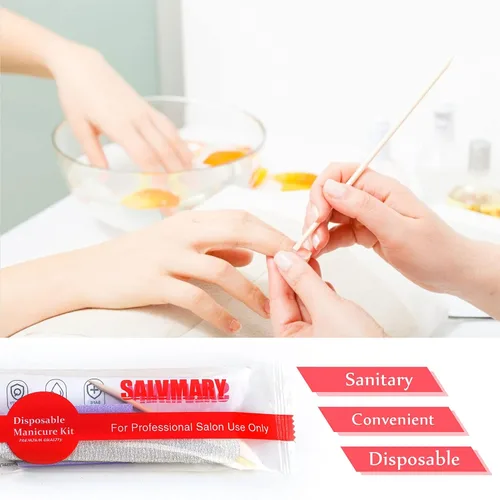 Miniatura 5 de Kit básico profesional desechable para manicura de 3 piezas, lima de uñas de madera grano 100/180, mini pulidor grano 80/100, palo de madera, juego
