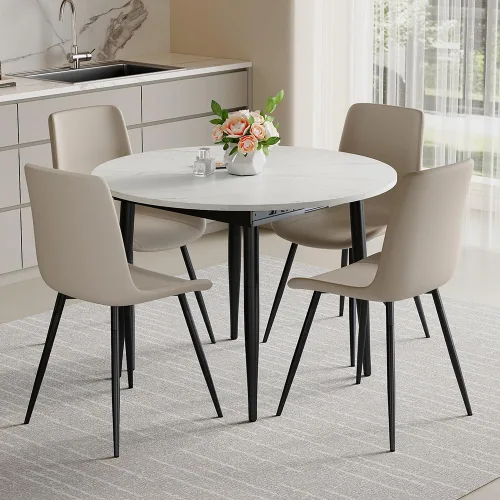 Miniatura 9 de Juego de mesa de comedor extensible de 42 a 54 pulgadas para 4, juego de mesa de comedor ovalada redonda para 4, mesa de cocina blanca con sillas 2º