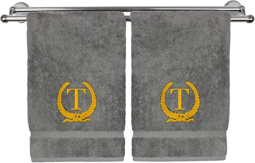 Miniatura 80 de Toalla de mano con monograma, regalo personalizado, 16 x 30 pulgadas, diseño de corona dorada bordada con letra blanca en toalla negra, extra