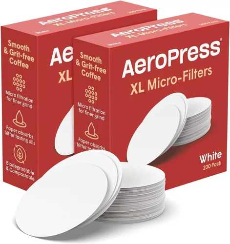 AeroPress Microfiltros de papel blanco XL para cafetera, filtros de café compostables hechos de papel blanco, sin cloro, se adapta a cafeteras