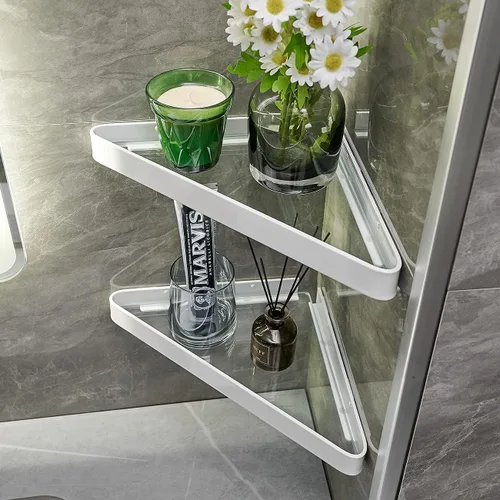 Miniatura 9 de VOLPONE Estantes de baño Estante de esquina de vidrio montado en la pared para baño Estante flotante Organizador de pared de vidrio templado 2