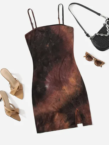 Miniatura 2 de SheIn Vestido corto sin mangas para mujer, teñido anudado, con tiras, ajustado