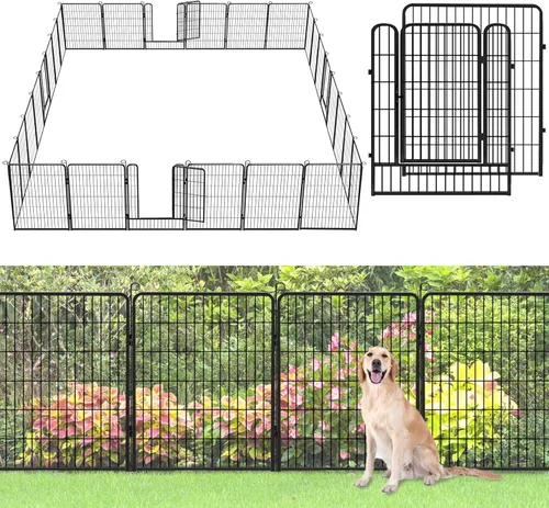 Miniatura 8 de Valla decorativa de metal para jardín con puerta, 32 pulgadas de alto x 64 pies de largo, valla sin excavación, 24 paneles para perros, valla
