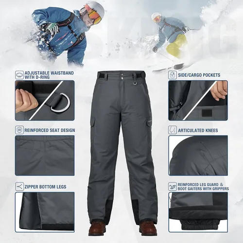Miniatura 4 de HISEA Men's Snow Pants 3M Thinsulate Insulated Ski Pants Winter Snowboard Pants Mens Outdoor Hiking Work Pants