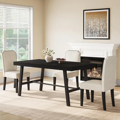 GarveeHome Mesa de comedor industrial para 2-4, mesa de cocina rectangular resistente de 55 pulgadas con patas de metal de 2 x 2 pulgadas, mesa de