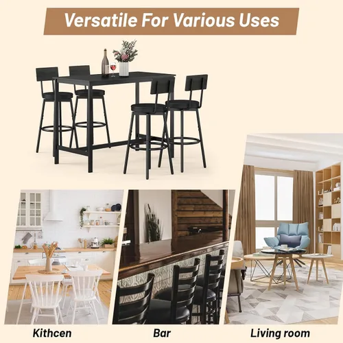 Miniatura 6 de Zevemomo Juego de mesa de comedor de 5 piezas, juego de mesa de bar para 4, mesa de cocina y sillas, mesa alta de altura de mostrador con 4