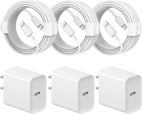 Cargador de carga rápida para iPhone 14, 13, 12, 11, paquete de 3 cargadores de iPad de 20 W, cargador C de 6 pies, cable de carga rápida Whit Blanco
