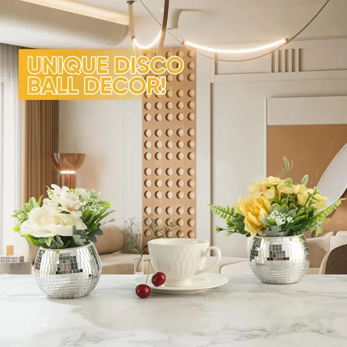Miniatura 6 de 6 piezas de jarrón de bola de discoteca para centros de mesa, decoración de bola de discoteca, florero con espejo plateado para bodas, cumpleaños
