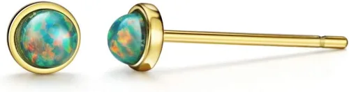 Aretes de ópalo chapados en oro de 18 quilates con piedras preciosas pequeñas y apilables para mujeres y niñas, Plata Gema, Ópalo