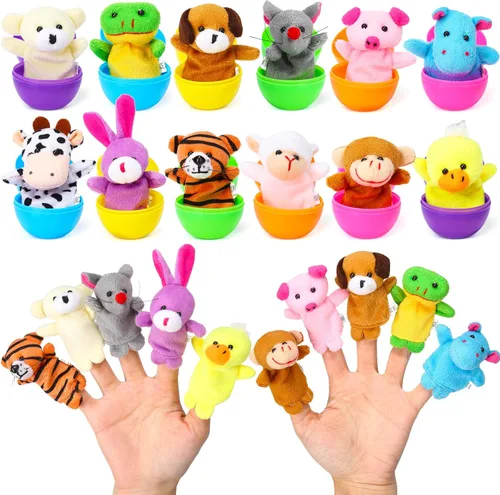 12 huevos de Pascua rellenos con marionetas de dedo para rellenar cestas de Pascua, búsqueda de huevos de Pascua, recuerdo de fiesta de Pascua,