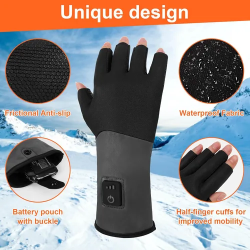 Miniatura 3 de Guantes térmicos sin dedos para mujeres y hombres, guantes térmicos recargables, calentador de manos eléctrico, ultrafinos y antideslizantes