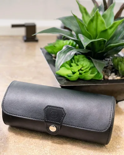 Miniatura 4 de Case Elegance - Caja de viaje de cuero vegano para reloj, Negro