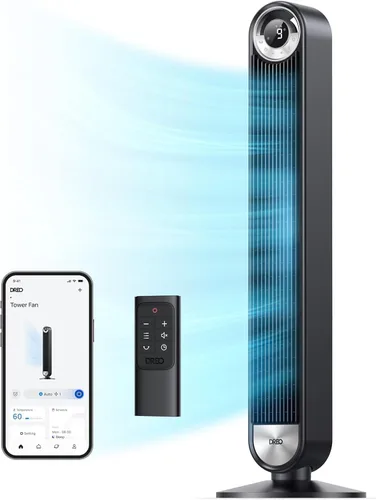 Dreo - Ventiladores inteligentes de torre para el hogar, ventilador oscilante de 90° para dormitorio, control de voz, temporizador de 12H,