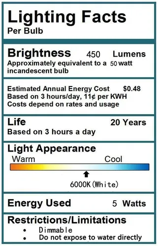 Miniatura 6 de Bombillas LED GU10 de 5 W, 120 V, luz blanca regulable de 6000 K, cubierta de vidrio, equivalente a bombillas halógenas GU10 de 50 W, luz LED ultra