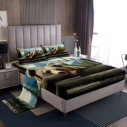 Miniatura 14 de Erosebridal Woodland Animals Bed Sheets Twin Bear Deer Wolf Hunting Theme Sheet Set for Kids Boys Girls Rustic Cabin Lodge Decor Sheets Farmhouse