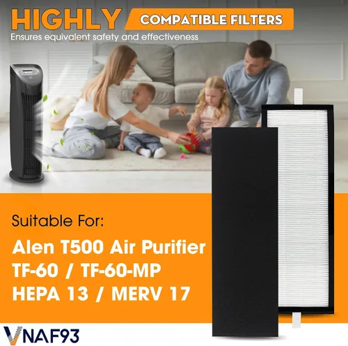 Miniatura 3 de Paquete de 2 filtros HEPA para purificador de aire Alen T500, TF-60 / TF-60-MP, HEPA 13 / MERV 17, compatible con filtro de repuesto Alen T500