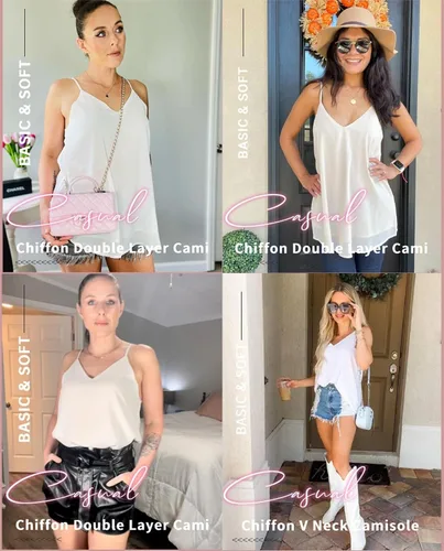 Miniatura 2 de SUNAELIA Camisola de gasa con cuello en V para mujer, ajuste holgado, con tirantes delgados, camisola de verano casual sin mangas