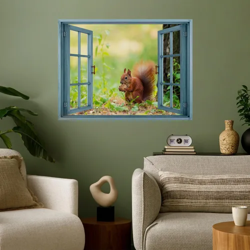 Miniatura 8 de wall26 Adhesivo decorativo para pared, diseño de oso y mariposa fuera de una ventana abierta, no se pega ni se pega, papel tapiz no tejido