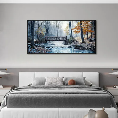 Miniatura 5 de yiijeah Arte de pared para sala de estar, decoración de pared moderna para dormitorio, oficina, paisajes de bosques de montaña, pueblo, puente