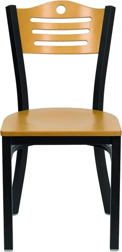 Miniatura 7 de Flash Furniture HERCULES Series - Silla de restaurante de metal con respaldo de listones negros, respaldo y asiento de madera natural Respaldo