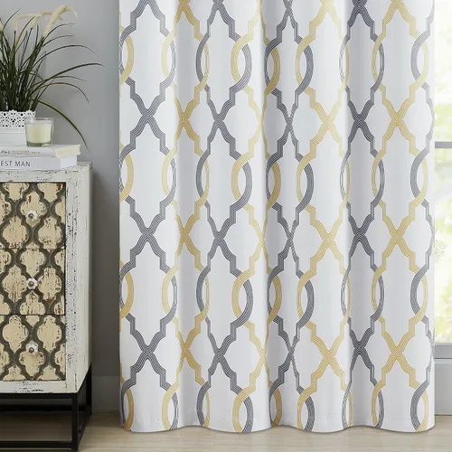 Miniatura 8 de Cortinas 100% blackout, de 54 pulgadas de largo, para dormitorio, amarillo gris sobre blanco con patrón geométrico marroquí, para sala de estar