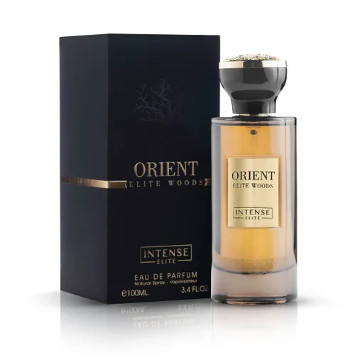 INTENSE ELITE Orient Elite Woods - Lujoso Eau de Parfum para hombre, 3.4 onzas, perfume árabe de larga duración para hombres con notas de azafrán,