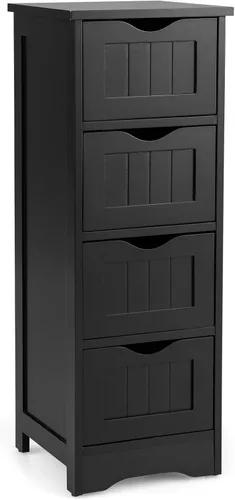 Miniatura 13 de Tangkula Armario de suelo de baño, armario de almacenamiento de madera con 3 cajones, mesa auxiliar moderna, organizador independiente