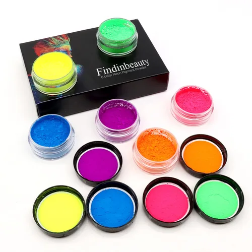 Miniatura 8 de Polvo de pigmento reactivo UV neón para maquillaje con luz negra, sombra de ojos fluorescente ultra brillante para fiestas rave y festivales, arte