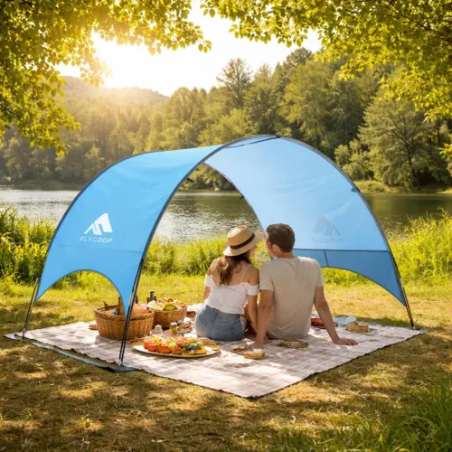 Miniatura 8 de Toldo para sombrilla de playa mejorado 2026 con protección UV UPF 50+, tienda de playa portátil para sol, ventilación de 360°, 4 bolsas de arena