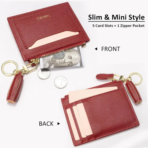 Miniatura 70 de Tarjetero delgado con bloqueo RFID, billetera de bolsillo pequeño, con cremallera Keychian para monedero, monedero y tarjetero para mujeres y hombres