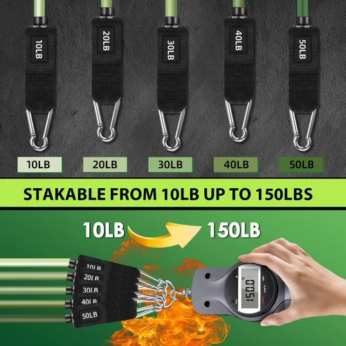 Miniatura 4 de WHATAFIT Bandas de resistencia, bandas de ejercicio, bandas de resistencia para entrenamiento, bandas de entrenamiento con asas para hombres y Verde