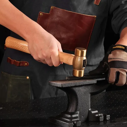 Miniatura 4 de REAL STEEL Gota forjado latón macizo sin chispas martillo 20 oz, mango de madera de nogal 0421