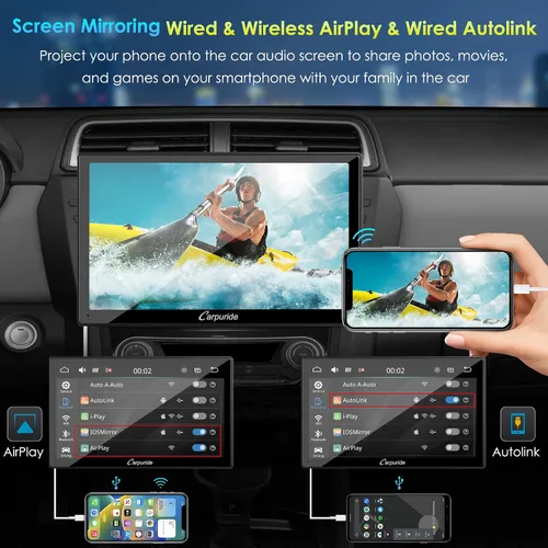 Miniatura 3 de Carpuride Estéreo de auto doble DIN con CarPlay y Android Auto Radio para automóvil de 9 pulgadas, pantalla táctil flotante HD, receptores de audio