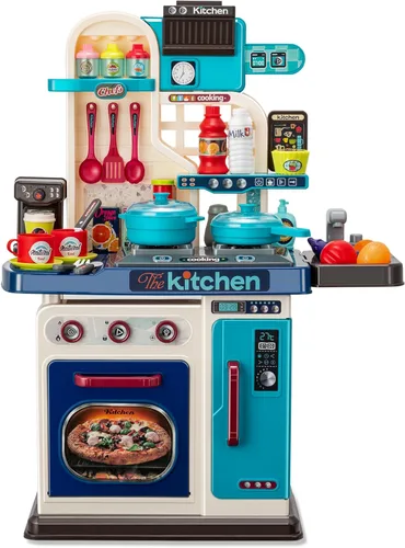Juego de cocina para niños, 53 piezas, estufa de cocina, fregadero de juego, horno, juguetes de cocina con luces y sonidos realistas, juguetes de