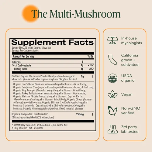 Miniatura 4 de Om Master Blend Polvo de hongo orgánico, complejo de 10 hongos, extracto de Reishi y adaptógenos, salud vibrante, suplemento de hongos inmunes, 3.17