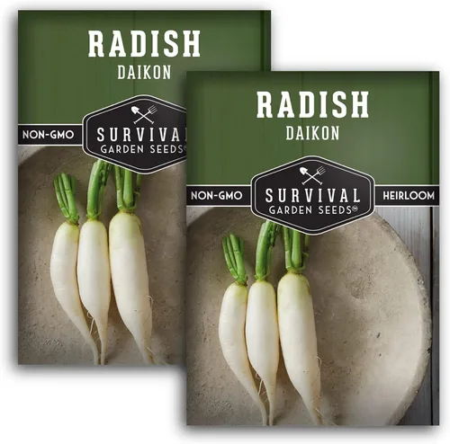 Miniatura 10 de Daikon Semillas de rábano para plantar, rábano blanco japonés tradicional con raíces largas y suaves para huertos domésticos, semillas de jardín