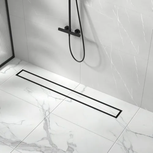 Miniatura 15 de Drenaje de ducha lineal de 12 pulgadas, drenaje de piso cepillado con rejilla de inserción de azulejos y colador de cabello, baño de acero