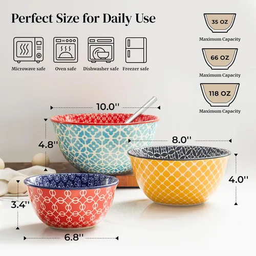 Miniatura 2 de DOWAN Cuencos para mezclar, cuencos de cerámica para cocina, coloridos y vibrantes cuencos anidables para cocinar, hornear, preparar, servir