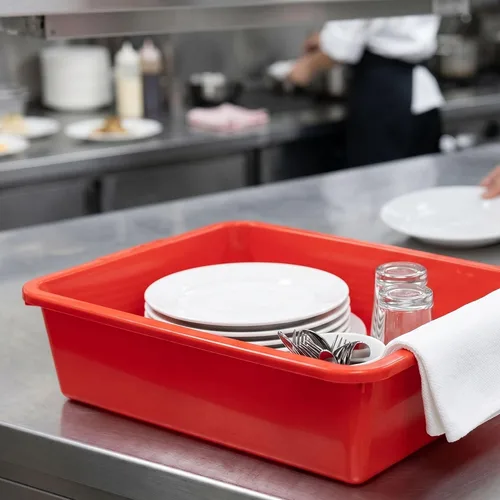 Miniatura 2 de TrueCraftware - 14-3/8" x 11-5/8" x 3-3/8" Caja de autobús de cocina utilitaria/bañera/cubo con labios exteriores - Tina de restaurante de plástico