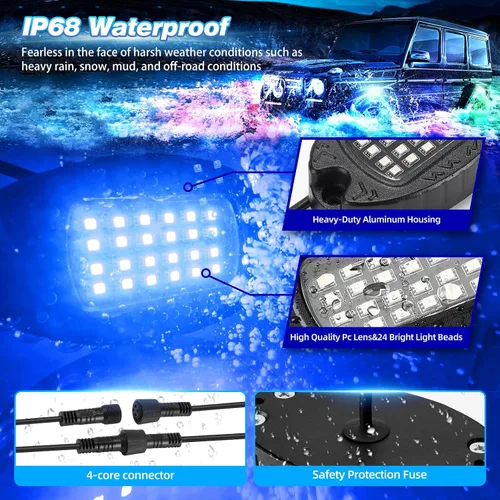 Miniatura 4 de 6 cápsulas de luces LED de aleación para UTV, ATV, carrito de golf, camioneta RZR todoterreno, kit de neón RGB multicolor impermeable actualizado