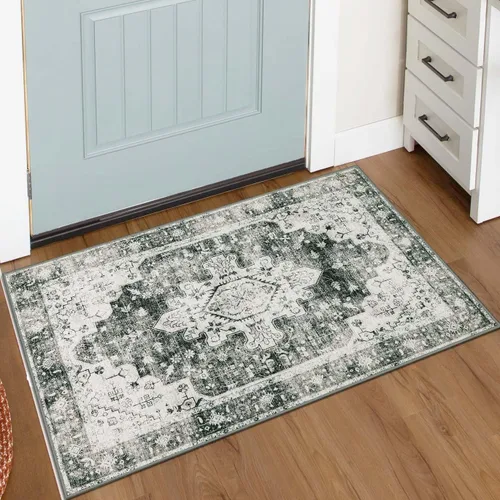 Miniatura 81 de Moynesa Alfombra de pasillo ultra fina lavable de 2 x 6 pies, antideslizante, resistente a las manchas, alfombra vintage que no desprende para Gris