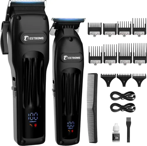 BESTBOMG® Cortapelos profesional para hombres, juego de cortapelos y recortadora de peluquería profesional, cortapelos inalámbrico para hombres para