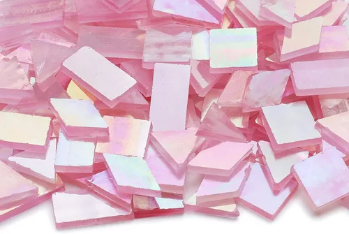 Miniatura 2 de Lanyani Azulejos de mosaico de vidrio con efecto iridiscente para manualidades artísticas, 200 piezas, 4 formas mezcladas, brillo rosa (Pink Glimmer)